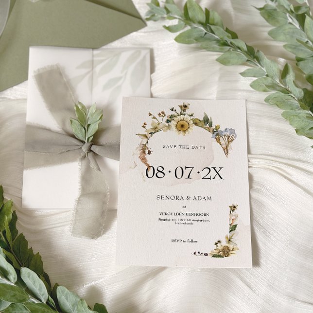 Elegant Dried Floral Wreath Wedding Save The Date (Creator Uploaded)