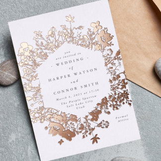 Elegant Dried Wildflower Florals Wedding Real Rose Foil Invitation