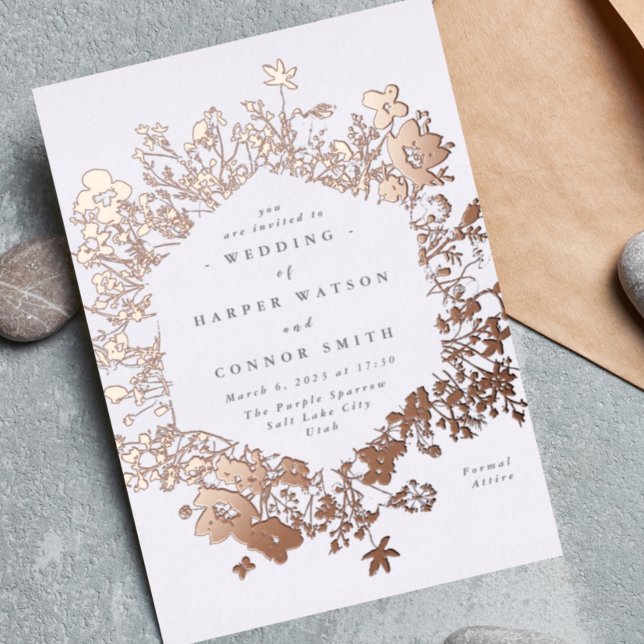 Elegant Dried Wildflower Florals Wedding Real Rose Foil Invitation (Creator Uploaded)
