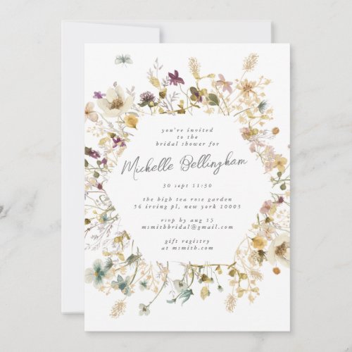 Elegant Dried Wildflower Pampas Bridal Shower Invitation