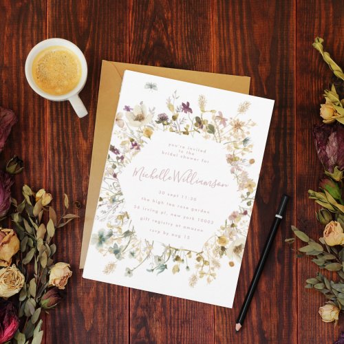 Elegant Dried Wildflower Pampas Bridal Shower Invitation