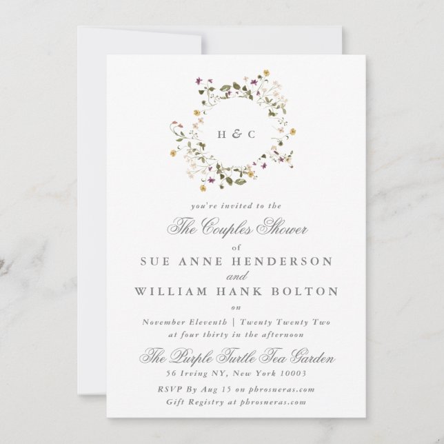 Elegant Dried Wildflower Pampas Couples Shower Invitation (Front)