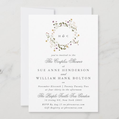 Elegant Dried Wildflower Pampas Couples Shower Invitation