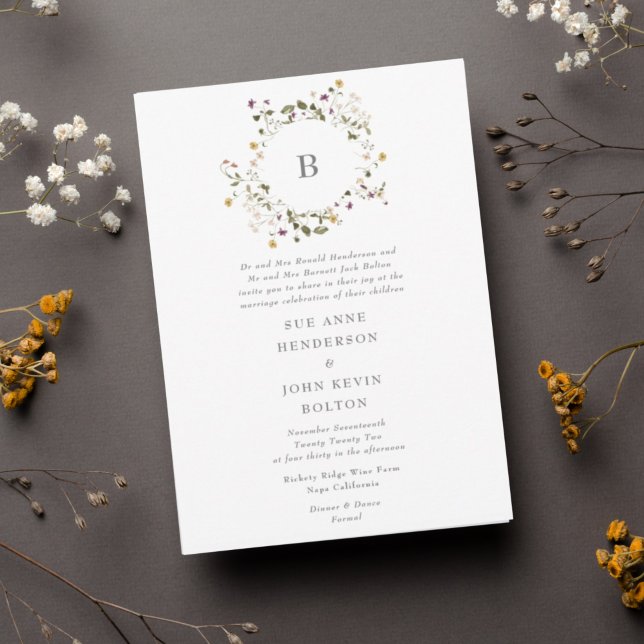 Elegant Dried Wildflower Pampas Floral Wedding Invitation (Creator Uploaded)