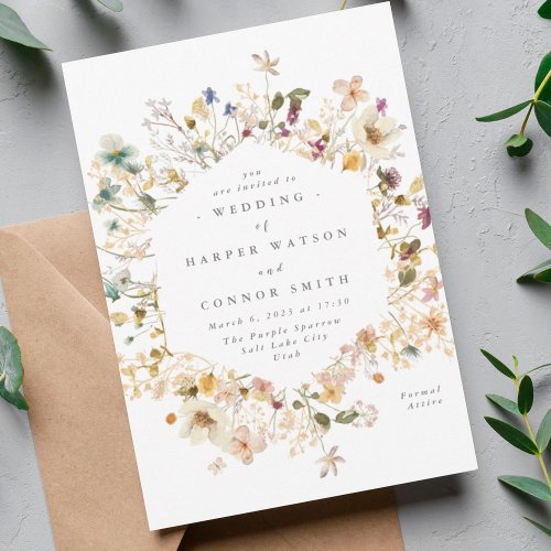Elegant Dried Wildflower Pampas Floral Wedding Invitation