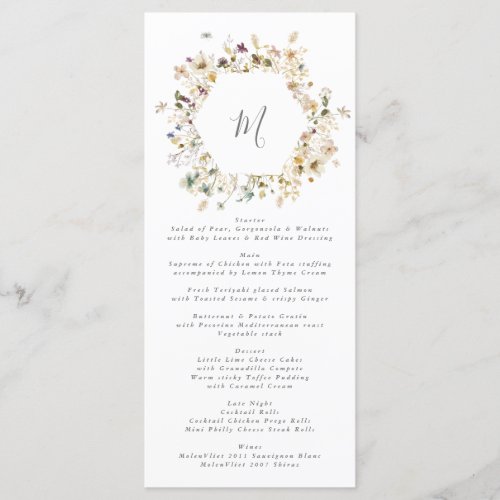 Elegant Dried Wildflower Pampas Floral Wedding Menu