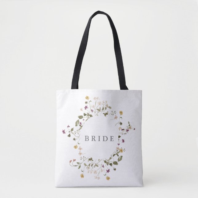 Elegant Dried Wildflower Pampas Floral Wedding Tote Bag (Front)