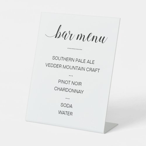 Elegant Drink Bar Menu Wedding Pedestal Sign