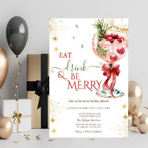 Elegant Drink Red Bow Christmas Party Invitation