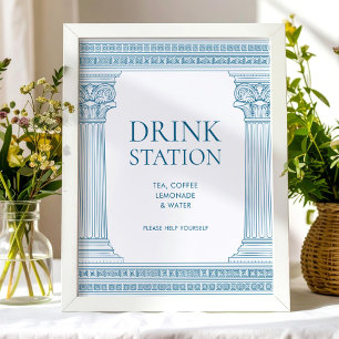 Elegant drink station table party sign in blue