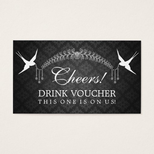 Customizable Elegant Drink Voucher Birds Monogram Black Business Card Template