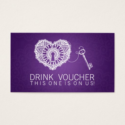 Customizable Elegant Drink Voucher Key To My Heart Purple Business Card Templates