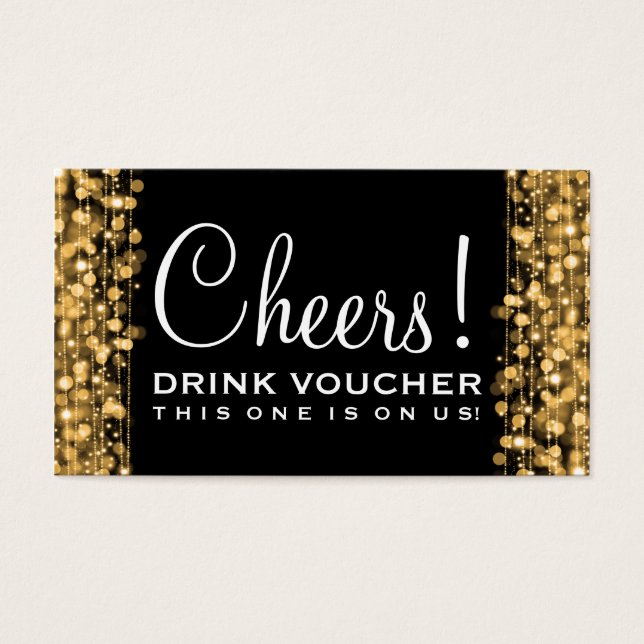 Elegant Drink Voucher Party Sparkles Gold (Front)