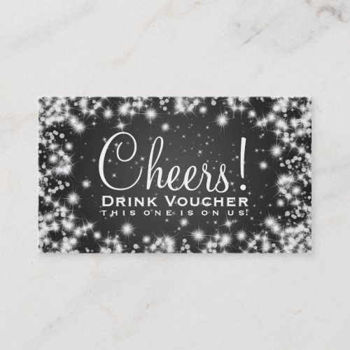 Elegant Drink Voucher Party Winter Sparkle Black Business Card Template
