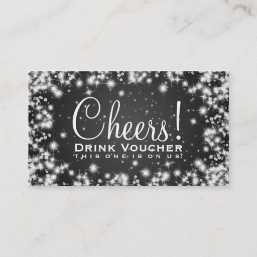 Customizable Elegant Drink Voucher Party Winter Sparkle Black Business Card Template