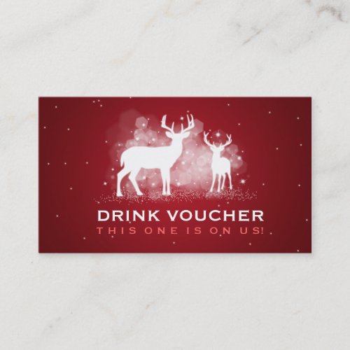 Elegant Drink Voucher Winter Deer Sparkle Red Discount Card