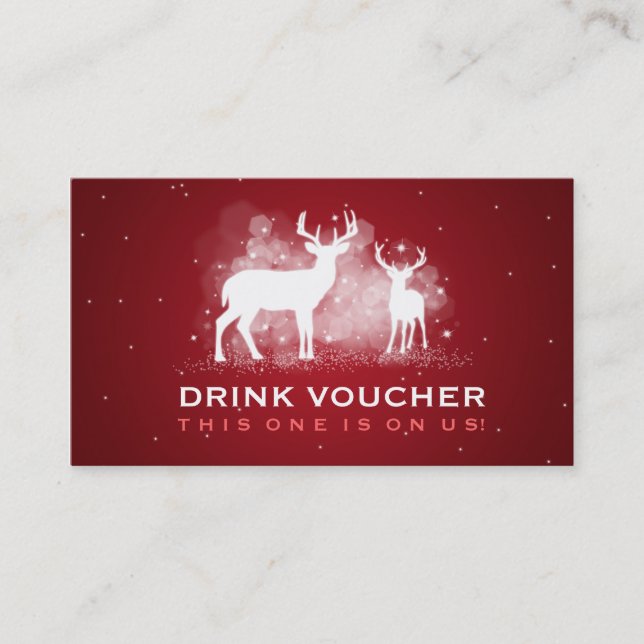 Elegant Drink Voucher Winter Deer Sparkle Red Discount Card (Front)