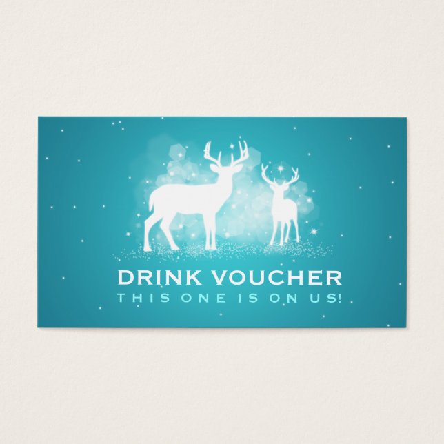 Elegant Drink Voucher Winter Deer Sparkle Turquois (Front)