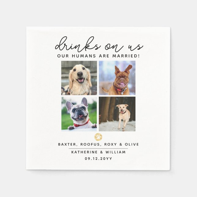 Elegant Drinks on Us 4 Pets Photos Wedding Napkin (Front)