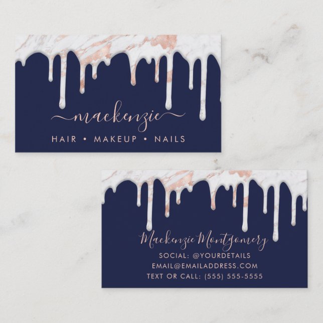 Elegant Dripping Rose Gold Marble Business Card (Front/Back)