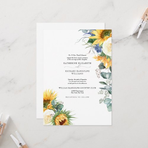 Elegant Dripping Sunflowers Floral Wedding Invitation