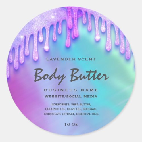 Elegant drips holographic  body butter label