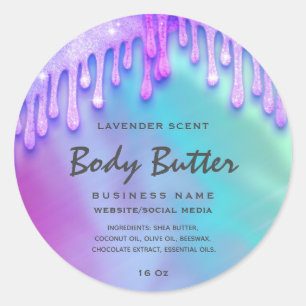 Elegant drips holographic body butter label