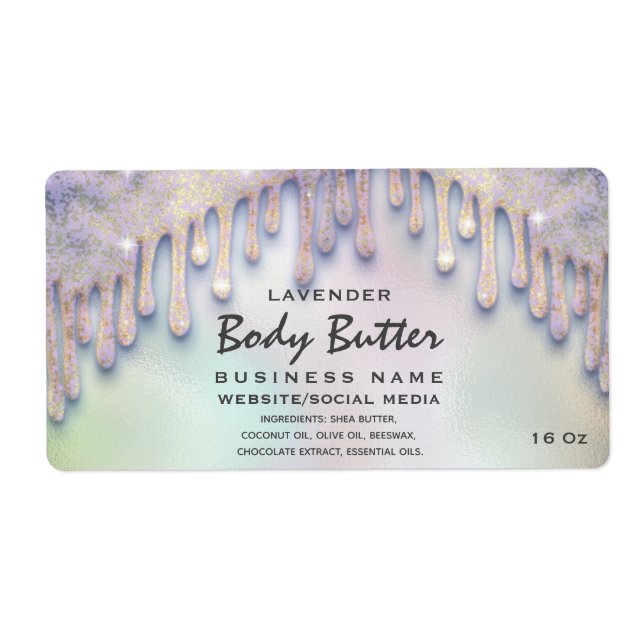 Elegant drips holographic  body butter label (Front)