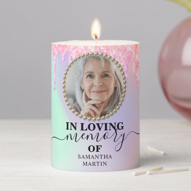 Elegant Drips Sympathy Remembrance Pillar Candle (In Situ)