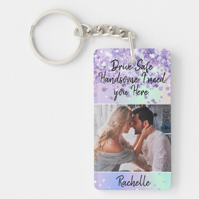 Elegant Drive Safe Custom Photo Keychain (Front)
