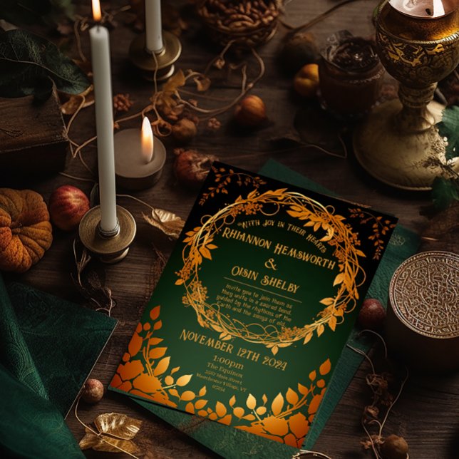 Elegant Druid Hill Autumn Themed  Foil Invitation (Enchanting Druid Hill Invitation)