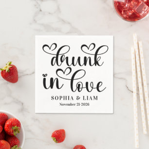 Elegant Drunk in Love Script Wedding Napkins