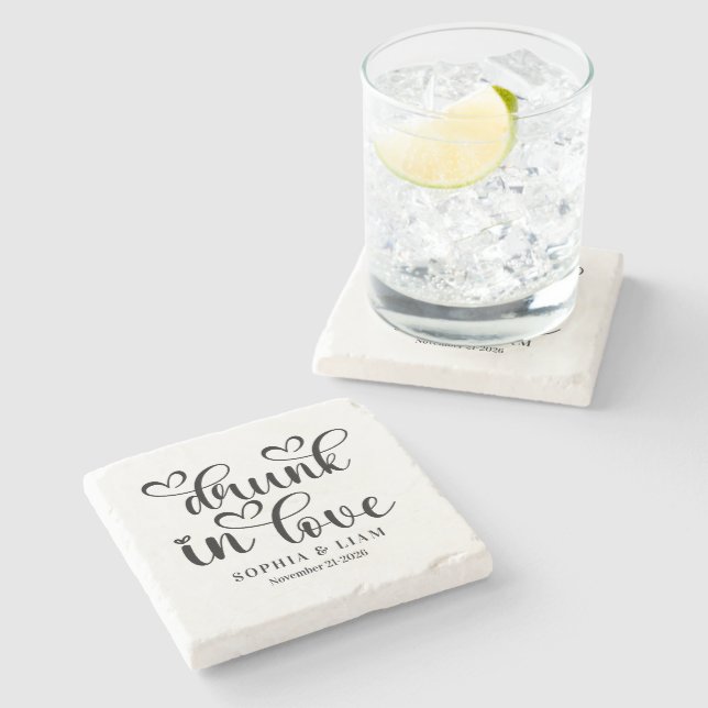Elegant Drunk in Love Script Wedding Stone Coaster (Side)