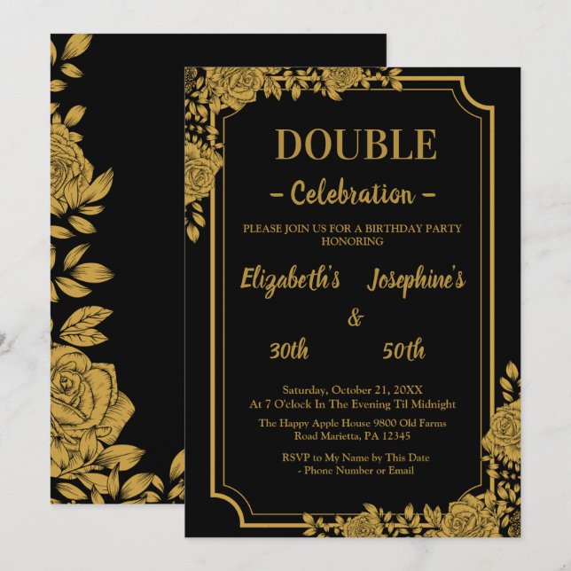 Elegant Dual Birthday Soiree Invitation (Front/Back)