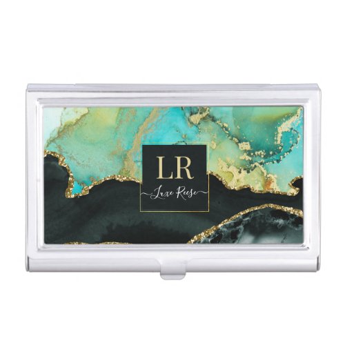 Elegant Dual Color  Gold Abstract Liquid Art    Business Card Case