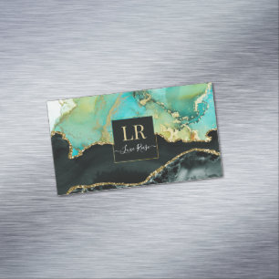 Elegant Dual Color & Gold Abstract Liquid Art Business Card Magnet