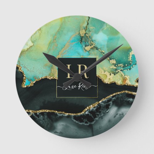 Elegant Dual Color  Gold Abstract Liquid Art     Round Clock