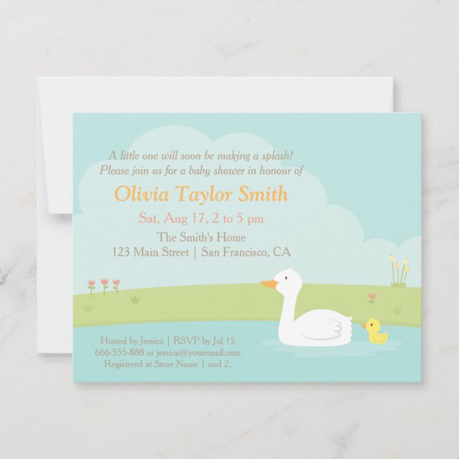 Elegant Duck and Duckling Baby Shower Invitations (Front)