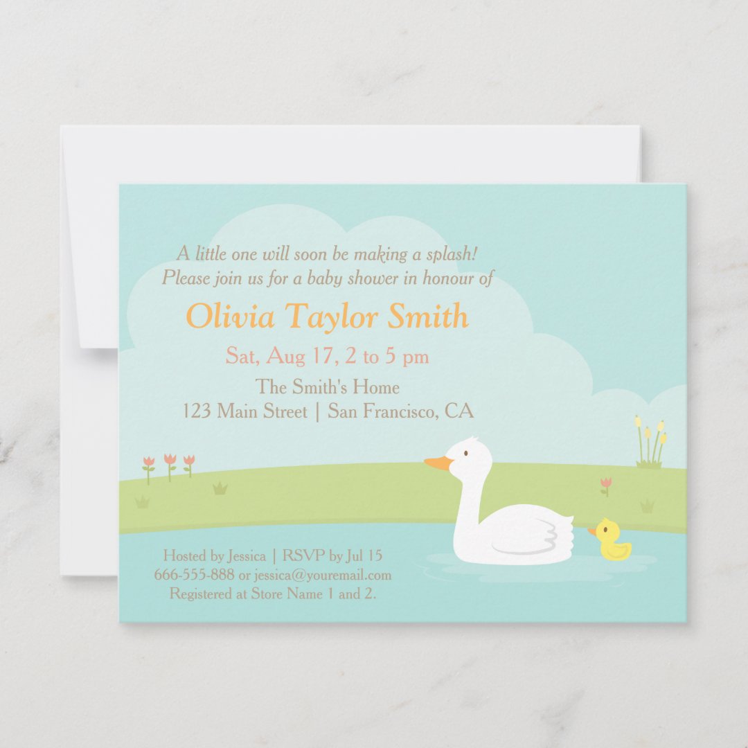 Elegant Duck and Duckling Baby Shower Invitations Zazzle