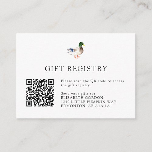 Elegant Duck Baby Shower Gift Registry QR Code  Enclosure Card