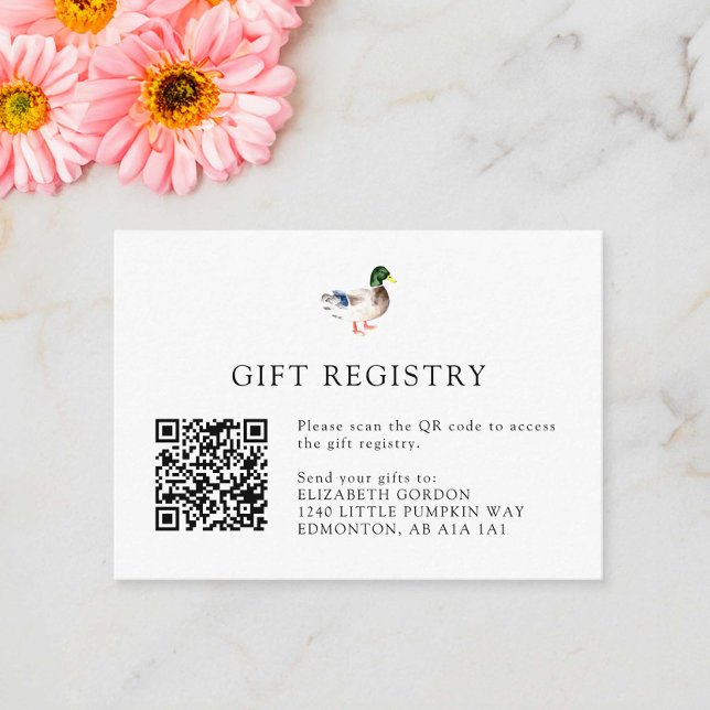 Elegant Duck Baby Shower Gift Registry QR Code  Enclosure Card (Creator Uploaded)
