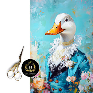 Elegant Duck in Blue Suit with Roses Decoupage  Tissue Paper