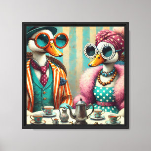 "Elegant Ducks Having Tea - Whimsical Wall Art 🪿