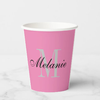 Elegant dull pink name monogram personalized paper cups