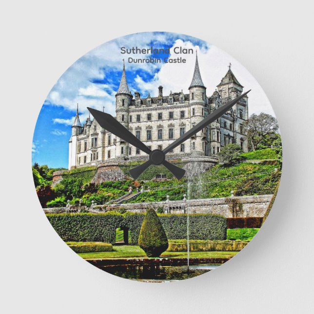Elegant Dunrobin Castle Scotland Sutherland Clan Round Clock (Front)
