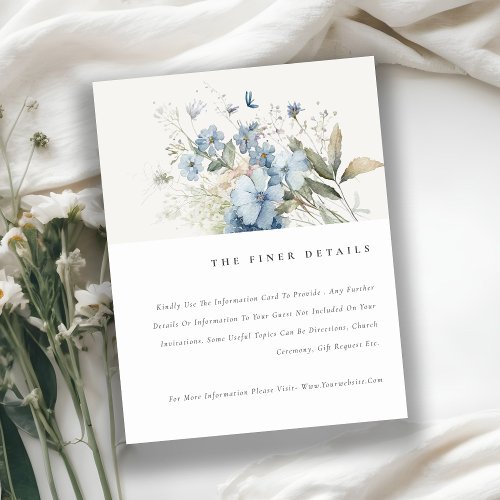 Elegant Dusky Blue Cottage Floral Wedding Detail Enclosure Card