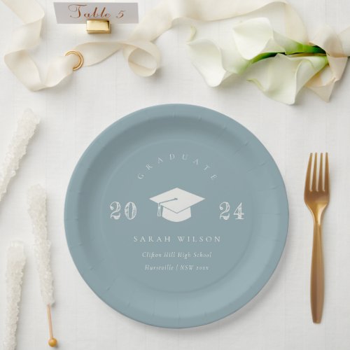 Elegant Dusky Blue Gray Minimal Simple Graduation Paper Plates