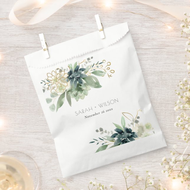 Elegant Dusky Blue Green Succulent Foliage Wedding Favor Bag (Clipped)