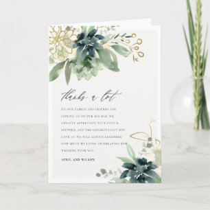 Elegant Dusky Blue Green Succulent Foliage Wedding Letterpress Thank You Card