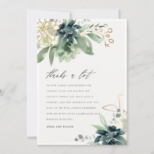 Elegant Dusky Blue Green Succulent Foliage Wedding Thank You Card